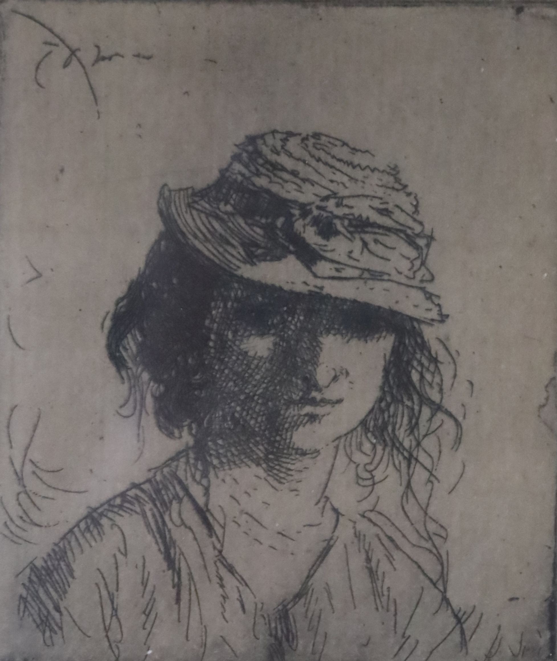 Augustus John (1878-1961), etching, Girl wearing a straw bonnet, signed in pencil, 7.25 x 6.25cm